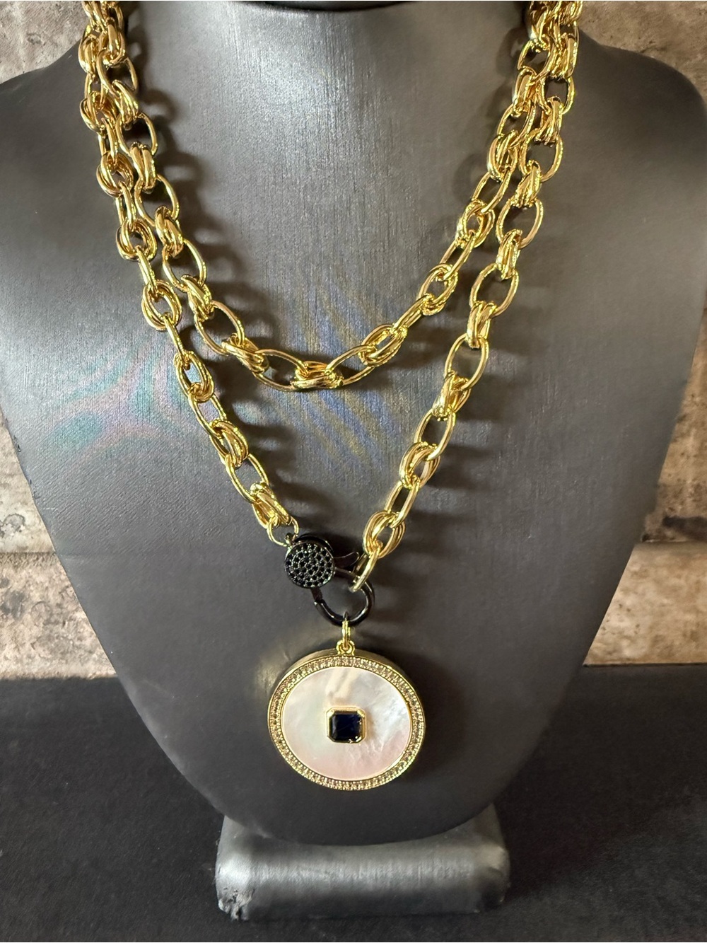 Freida Gold and Black 36” Lumi Chain Necklace with Pendant - Picture 2 of 4